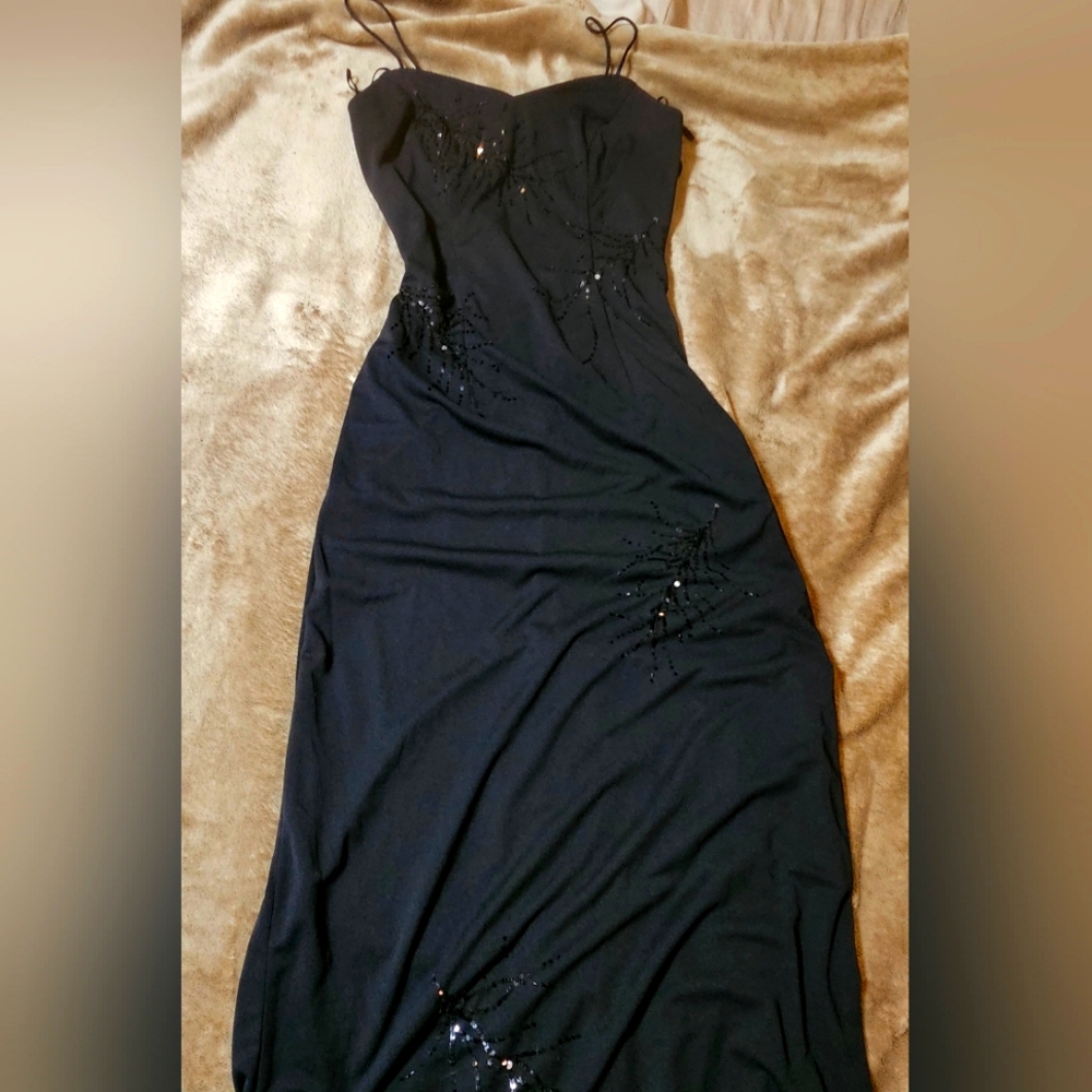 Dave and Johnny Black Floor Length Gown with sequins